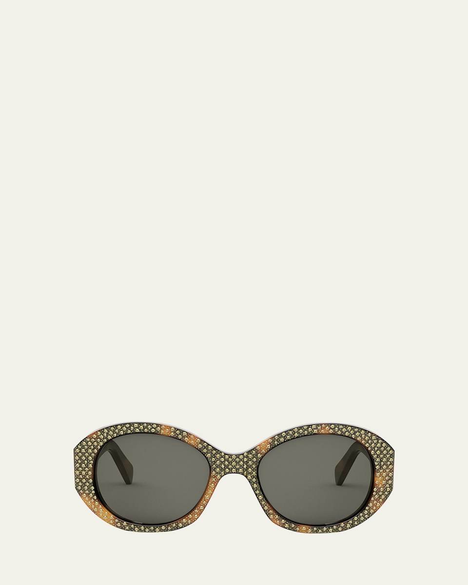 Embellished Brown Acetate Round Sunglasses
